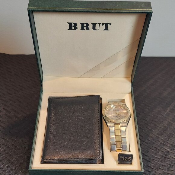 NIB BRUT STAINLESS STEEL QUARTZ WATCH & CARD WALLET SET - Picture 3 of 15